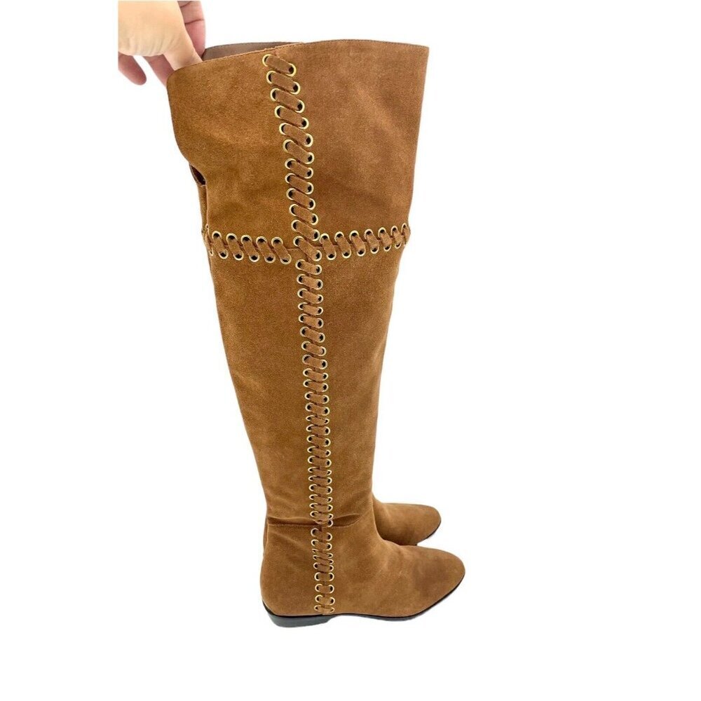Michael Kors Boots Malin Grommet Suede Over-The-Knee Caramel SZ 6 New $395 - Picture 6 of 12